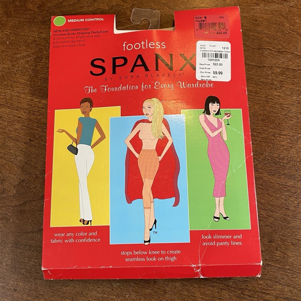 SPANX FOOTLESS BODY SHAPING PANTYHOSE SLIMS TUMMY THIGHS‎ & REAR NUDE COLOR SZ E
